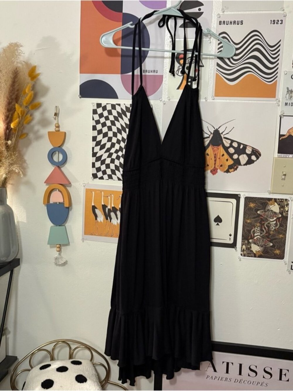 Black Halter Midi Dress with Ruffle Hem
